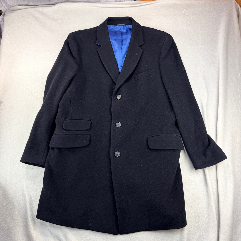 Tommy Hilfiger Mens Black Wool Cashmere Blend 3-Button Overcoat Sz L/XL